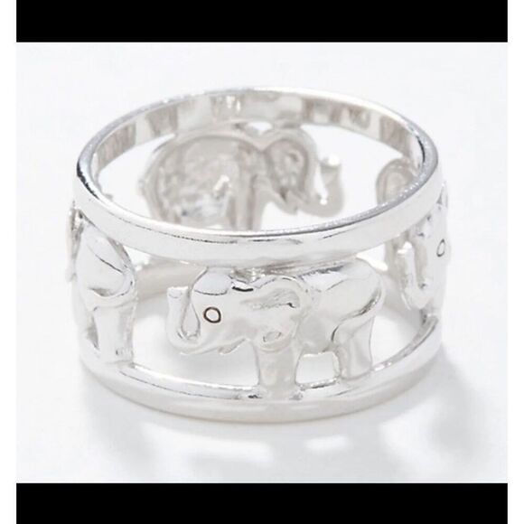 Beautiful High Polished .925 Sterling Silver Elephant Motif Wide Band Ring Sz 8 - Picture 3 of 5